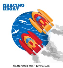 The racing boats. View from above. Vector illustration.