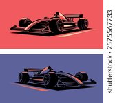 racing bolide stylized vector symbol, outlined silhouette