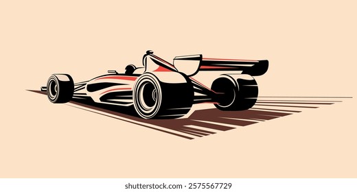 racing bolide stylized vector symbol, outlined silhouette