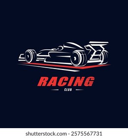 racing bolide stylized vector symbol, outlined silhouette