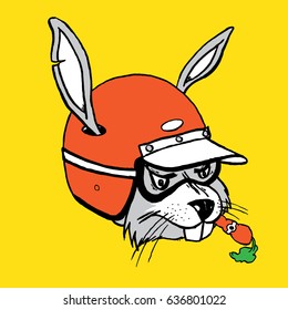 Racing Bunny Rabbit Hare in Helmet Cartoon Speed Motorcycle