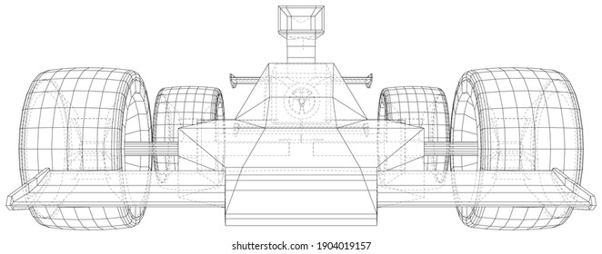 Racing car. Abstract drawing. Wire-frame. EPS10 format. Vector created of 3d.