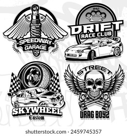 Racing Car Badge Vector Illustrations