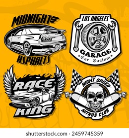 Racing Car Badge Vector Illustrations