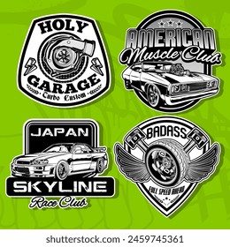 Racing Car Badge Vector Illustrations