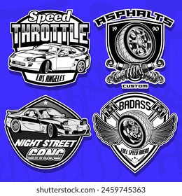 Racing Car Badge Vector Illustrations