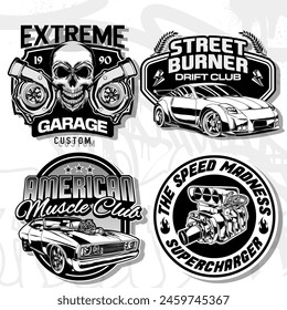 Racing Car Badge Vector Illustrations