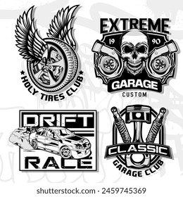 Racing Car Badge Vector Illustrations