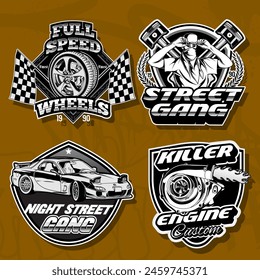 Racing Car Badge Vector Illustrations