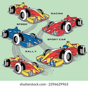 racing car blue red vector print illustration