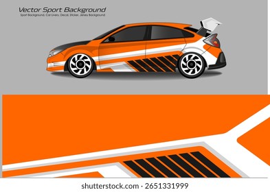 Racing Car branding with racing wrap decal or livery design. Abstract racing graphic simple black and orange concept with background. Editable vector templates EPS 10