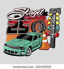 campeonato de autos de carreras, ilustración diseño de camisetas archivo vectorial