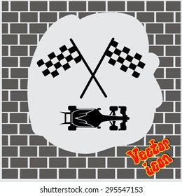 racing car with checker flag