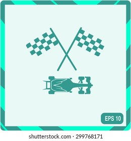 racing car with checker flag