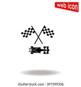 Racing car with checker flag. Universal icon to use in web and mobile UI