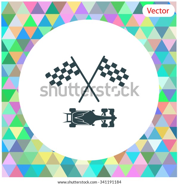 Racing car with\
checker flag vector\
icon.