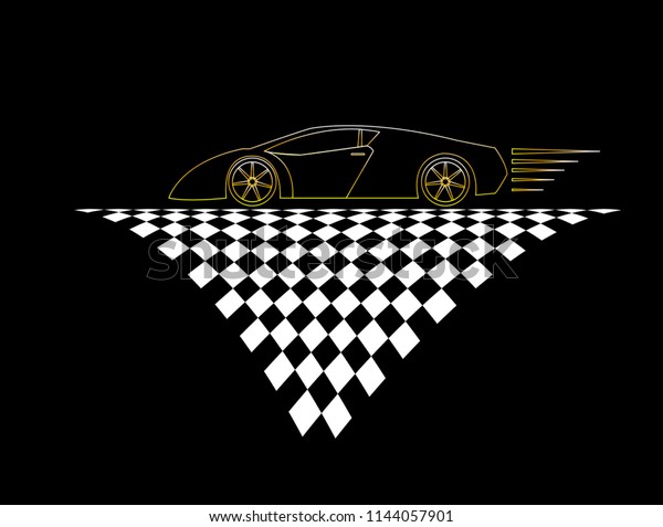 Racing car\
with Checkered flags background\
design.