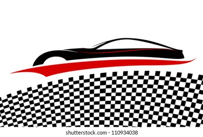 Racing car with Checkered flags. Racetrack background design, vector. Isolated on white