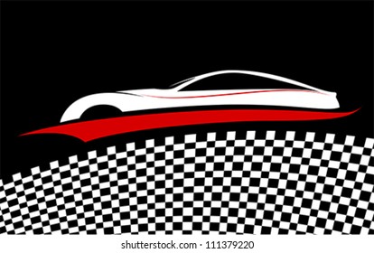 Racing car with Checkered flags. Racetrack background design, vector
