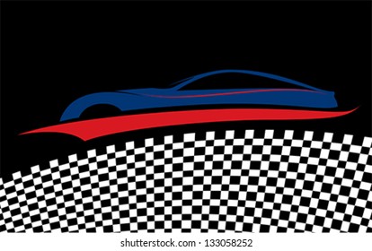 Racing car with Checkered flags. Racetrack background design, vector