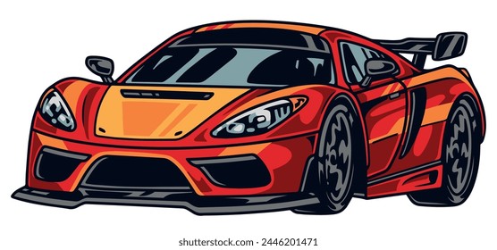 Racing car colorful vintage element with fast automobile with cool design and excellent aerodynamics for high-speed driving vector illustration