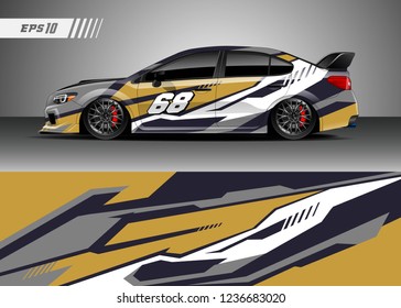 Racing car decal design vector. Graphic abstract stripe racing background kit designs for wrap vehicle, race car, adventure and livery
