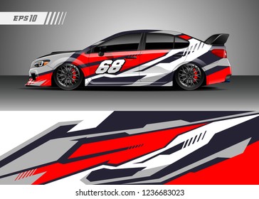 Racing car decal design vector. Graphic abstract stripe racing background kit designs for wrap vehicle, race car, adventure and livery