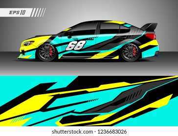 Racing car decal design vector. Graphic abstract stripe racing background kit designs for wrap vehicle, race car, adventure and livery