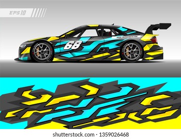 Racing car decal design vector. Graphic abstract stripe racing background kit designs for wrap vehicle, race car, rally, adventure and livery