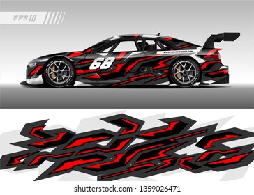 Racing car decal design vector. Graphic abstract stripe racing background kit designs for wrap vehicle, race car, rally, adventure and livery