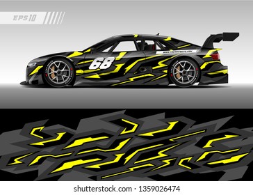 Racing car decal design vector. Graphic abstract stripe racing background kit designs for wrap vehicle, race car, rally, adventure and livery