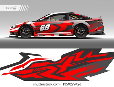 Racing car decal design vector. Graphic abstract stripe racing background kit designs for wrap vehicle, race car, rally, adventure and livery