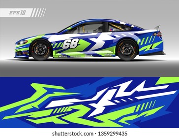 Racing car decal design vector. Graphic abstract stripe racing background kit designs for wrap vehicle, race car, rally, adventure and livery