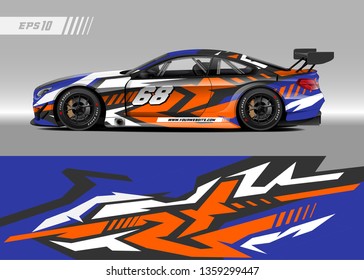 Racing car decal design vector. Graphic abstract stripe racing background kit designs for wrap vehicle, race car, rally, adventure and livery