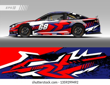 Racing car decal design vector. Graphic abstract stripe racing background kit designs for wrap vehicle, race car, rally, adventure and livery