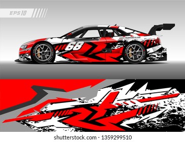 Racing car decal design vector. Graphic abstract stripe racing background kit designs for wrap vehicle, race car, rally, adventure and livery