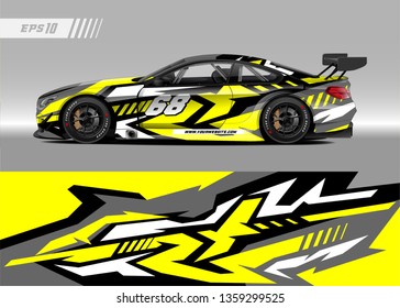 Racing car decal design vector. Graphic abstract stripe racing background kit designs for wrap vehicle, race car, rally, adventure and livery