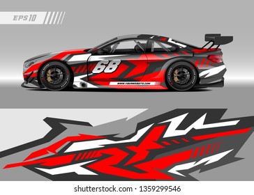 Racing car decal design vector. Graphic abstract stripe racing background kit designs for wrap vehicle, race car, rally, adventure and livery