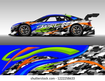 Racing Car Decal Graphic Vector, wrap vinyl sticker. Graphic abstract stripe designs for Racing vehicles.
