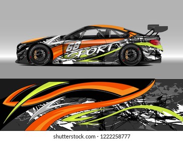 Racing Car Decal Graphic Vector, wrap vinyl sticker. Graphic abstract stripe designs for Racing vehicles.