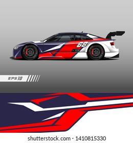 Racing car decal wrap design. Graphic abstract stripe racing background kit designs for wrap vehicle, race car, rally, adventure and livery.