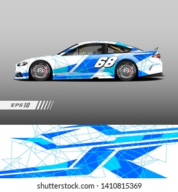 Racing car decal wrap design. Graphic abstract stripe racing background kit designs for wrap vehicle, race car, rally, adventure and livery.