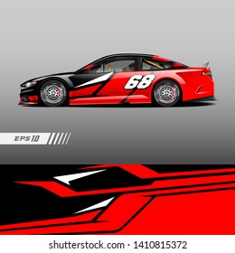 Racing car decal wrap design. Graphic abstract stripe racing background kit designs for wrap vehicle, race car, rally, adventure and livery.