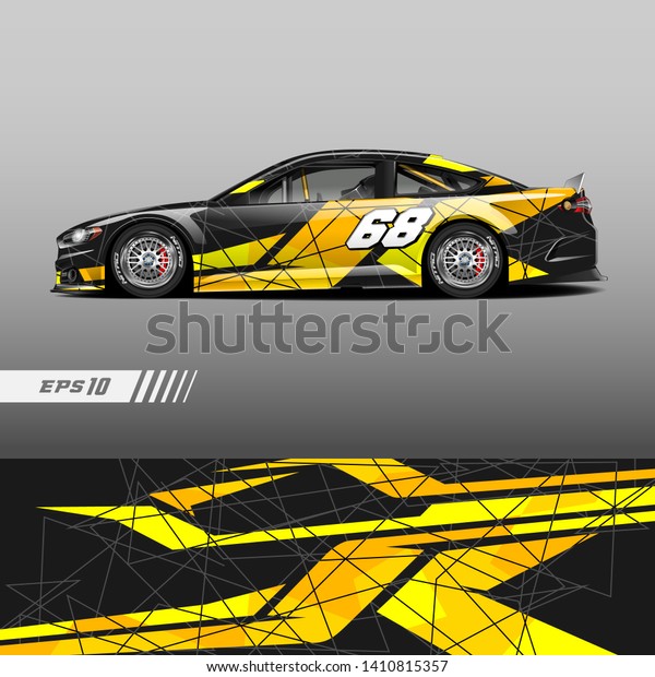 Racing car decal wrap design. Graphic abstract\
stripe racing background kit designs for wrap vehicle, race car,\
rally, adventure and\
livery.