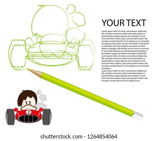 Racing car drawn by light green color pencil