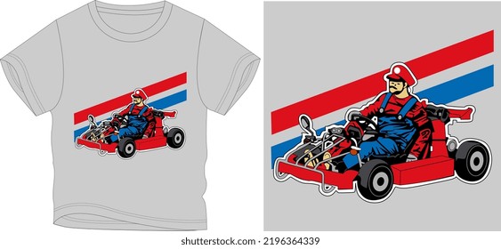  Racing car with driver t shirt graphic design vector illustration \
