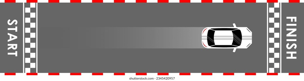 Racing Car Driving on Racing Track. Racing track with Start or Finish line.  Race track road. Vector Illustration.	