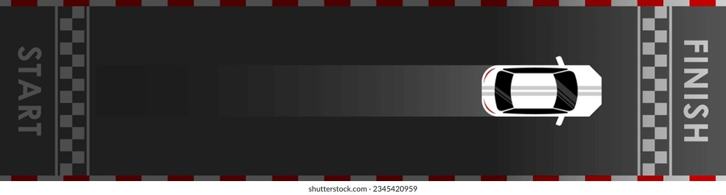 Racing Car Driving on Racing Track. Racing track with Start or Finish line.  Race track road. Vector Illustration.	