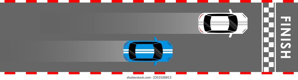 Racing Car Driving on Racing Track from Start to Finish Line. Racing track with Start or Finish line.  Race track road. Vector Illustration.	