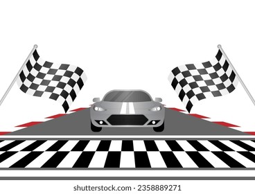 Carro de carreras en pista de carreras. Pista De Carreras Deportivas Con Estadio. Carretera Race Track Road. Ilustración vectorial.	